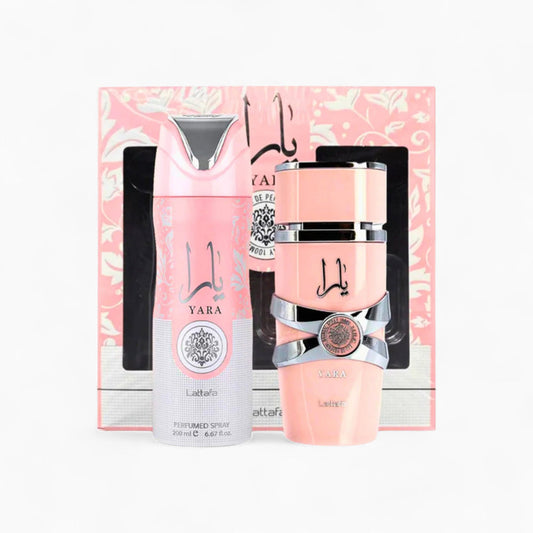 LATTAFA YARA 2 PCS GIFT SET WITH 100ML EDP + 200ML PERFUMED SPRAY
