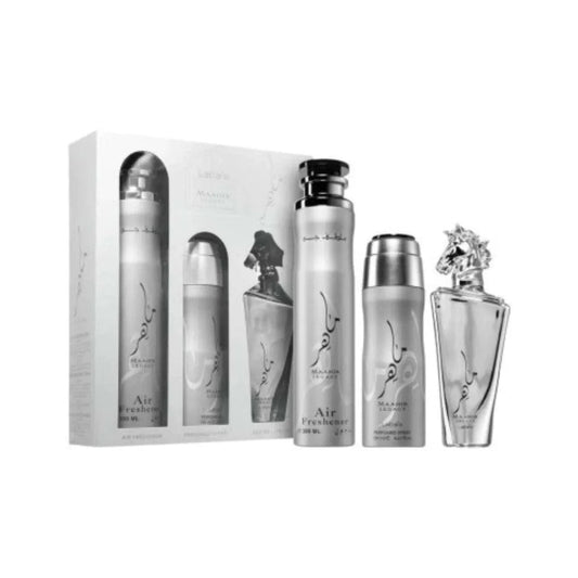 LATTAFA MAAHIR LEGACY 3 PCS GIFT SET WITH 100ML EDP + 200ML DEO + 50ML AIR FRESHNER